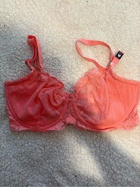 Sheer Lace Underwire Bra - Coral